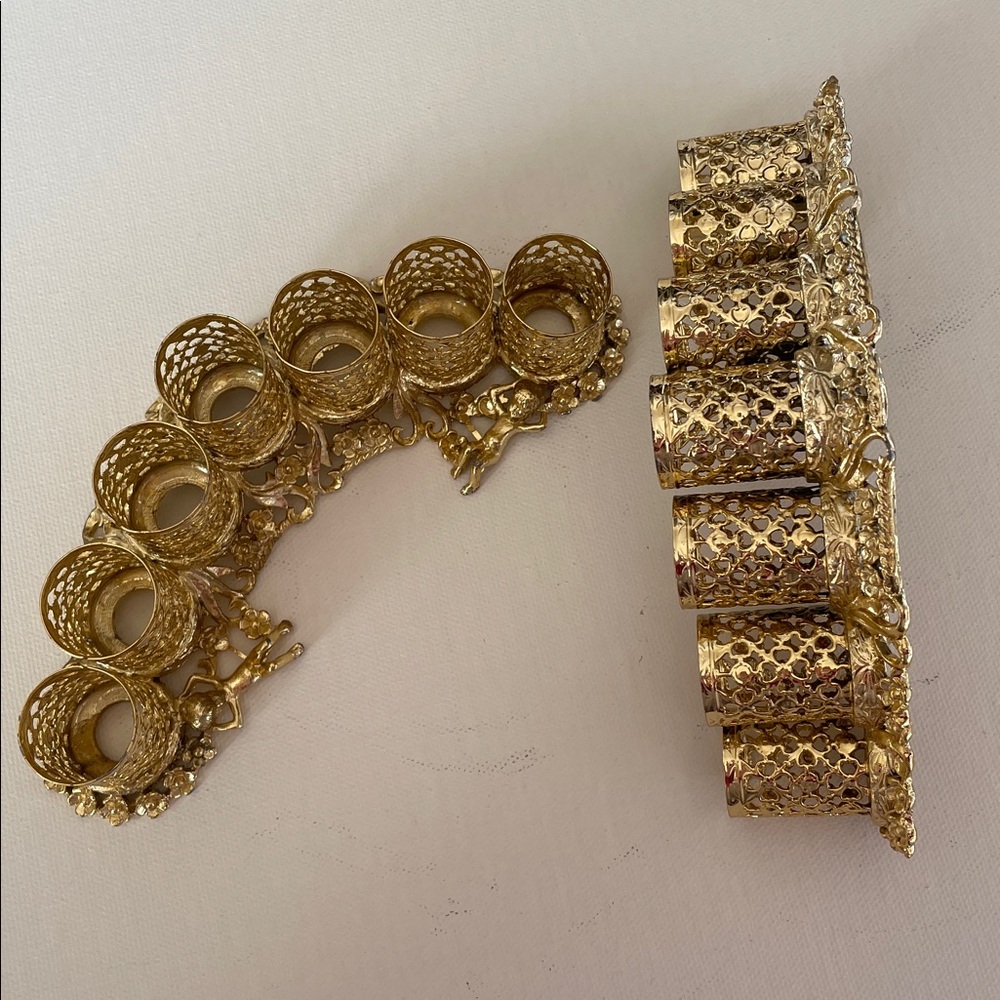 Vintage Gold Brass Filigree Cherubs Lipstick Vanity Makeup Set Holder - Picture 9 of 9